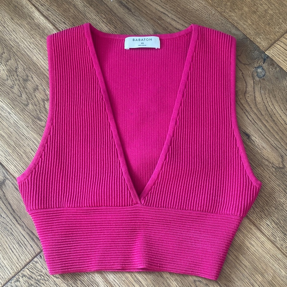 Babaton Pink Knit V-Neck Women's Top